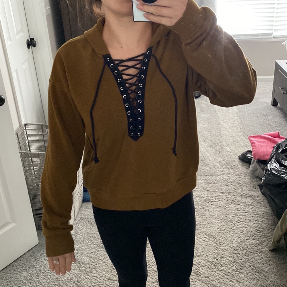 Forever 21 Brown Lace-Up Sweatshirt